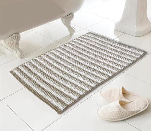 Kampala Hill Chenille Loop Striped Bath Mat Non Slip Absorbent Natural 46x76cm