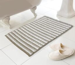 Kampala Hill Chenille Loop Striped Bath Mat Non Slip Absorbent Natural 46x76cm