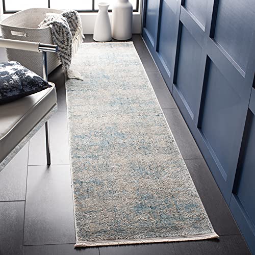 Safavieh Dream Collection Contemporary Rug for Living Room Dining Room Bedroom Short Pile Grey and Blue 24 x 84 Inch
