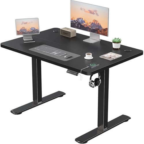 TRIUMPHKEY JUMMICO Electric Desk Height Adjustable with USB Charging Port, Height Adjustable Desk, Ergonomic Sit Stand Desks 100 x 60 cm, Black