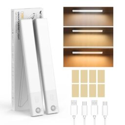 Smiling Shark HM-01 Under Cabinet Lights, 1200mAh Rechargeable Motion Sensor LED 3CCT (3000K/4000K/6000K) Stepless Dimming High Quick Recharge Magnetic Night Lights for Kitchen Bedroom Closet 2-Pack