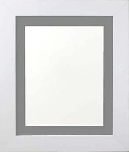 FRAMES BY POST London Picture Photo Frame, White with Dark Grey Mount, 16 x 12 Image Size 12 x 10 Inches