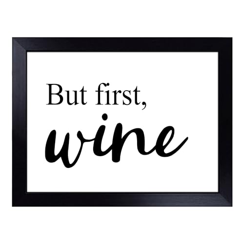 Lap Tray with Bean Bag Cushion, But First Wine Typography Quote - Handmade in the UK, Raised Wooden Edge, Padded Cushion, Heat-Resistant Wipe-Clean Surface, for Meals, Laptops and Crafts