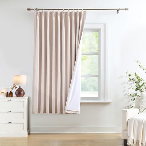 "Central Park Pink Pinch Pleat Blackout Curtain Panel with Hook, 60""Wx72""Lx2 - with Full Blackout Liner, Linen Textured, Thermal Insulated, Noise Reducing, Window Treatment Drape, Living Room Bedroom"