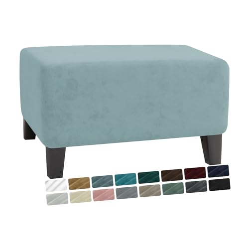 MAXIJIN Velvet Ottoman Cover Rectangular Stretch Square Ottoman Covers Slipcover Rectangle Washable Foot Stool Cover Thick Storage Protector with Elastic Bottom (Ottoman XX-Samll, Dusty Blue)