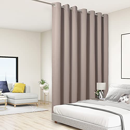 Bonzer Room Divider Curtain Total Privacy Wall Screen Partitions - Noise Reducing Extra Wide Blackout Curtains for Patio Sliding Glass Door, 108L x 150W Inch (9L x 12.5W ft), 1 Panel, Khaki