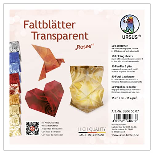 Ursus Roses 38065507 Folding Sheets 115 g/m??, 50 Folding Sheets 15 x 15 cm, Printed on One Side
