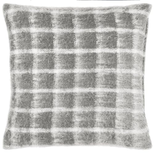 Yard Furn Yarrow Check Feather Filled Cushion - Faux Mohair Wool Blend Cushion (Flint Grey - 45x45cm)
