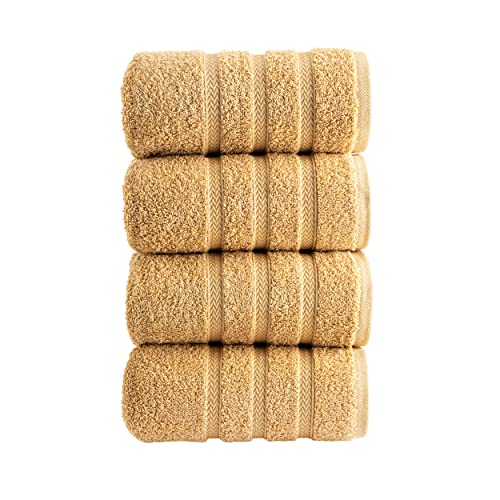HALLEY Turkish 4 Pack Premium Hand Towels (4 Pieces) 650 GSM Highly Absorbent Super Soft 100% Cotton - 4 Hand Towels (Yellow)