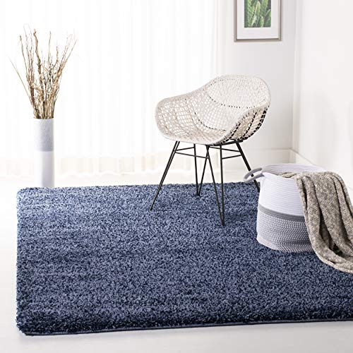 SAFAVIEH Shag Rug for Living Room, Dining Room, Bedroom - California Shag Collection, High Pile, in Navy, 122 X 122 cm