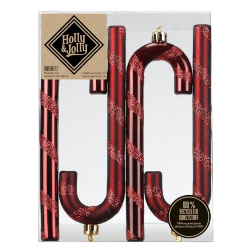Holly & Jolly Christmas Tree Decorations Candy Cane Morello Cherry Pack of - Christmas tree decorations made of plastic, approx. 14 cm, candy canes in dark red, glittered, Christmas decoration for