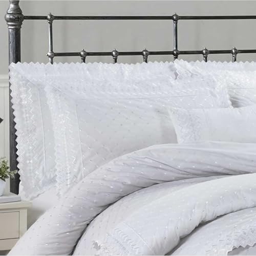 Rapport Home Richmond Luxury Embroidered Boudoir Cushion - Elegant Decorative Pillow for Bedroom - Premium 50% Cotton Blend Cover, 30x50cm - White