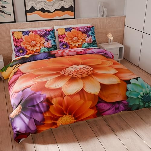 PETTI Artigiani Italiani - Double Duvet Cover Set 200 x 200 cm (2 Pillowcases 75 x 50 cm Included), Microfibre Duvet Cover Set with Digital Floral Print 05 12 - Made in Italy