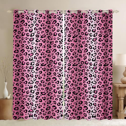 Feelyou Hot Pink Leopard 30%-50% Blackout Curtains Cheetah Fur Print Window Curtains Teens Leopard Stripes Darkening Drapes for Bedroom Wildlife Living Room Window Treatments (2 Panels, 52 x 84 Inch)