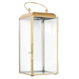 HOME DECO FACTORY, HD9145, Lantern in Gold Metal and Glass, Elegant and Versatile Design, Ideal as a Candle Holder or Tealight Holder, for a Warm Atmosphere Size: H30 cm, Gold/Transparent