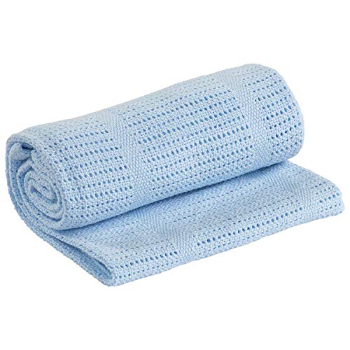 Family Bedding Blue Cotton Cellular Blanket – Double Bed - Reversible Lightweight Thermal Throw - Soft Traditional Design (230 x 230 cm)