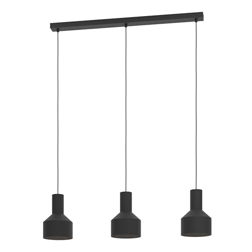 Eglo Pendant Lighting Casibare, 3 Bulb Monochrome Ceiling Light Fitting in Industrial Style Made of Black Metal, Hanging lamp for Dining and Living Room, E27 Socket