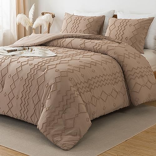 Andency King Size Comforter Set Taupe, 3 Pieces Bedding - Shabby Chic Bedding, Soft Fluffy Farmhouse Bed Set, Boho Tufted Textured Comforter for All Season (104x90 Inch)