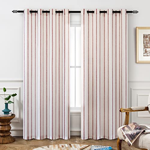 DriftAway Farmhouse Linen Blend Blackout Curtains 80 Inch Long for Bedroom Printed Linen Curtains with Vertical Stripes Thermal Insulated, Treatments for Living Room,