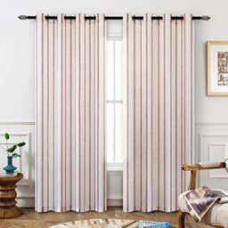 DriftAway Farmhouse Linen Blend Blackout Curtains 80 Inch Long for Bedroom Printed Linen Curtains with Vertical Stripes Thermal Insulated, Treatments for Living Room,