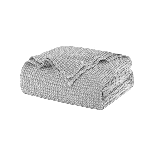 Talasily 100% Cotton Blanket King Size for Bed - Spring and Summer Cooling Lightweight & Breathable Bedding -Soft Waffle Weave Christmas Blanket, Machine Washable,Gray,108x90 Inches