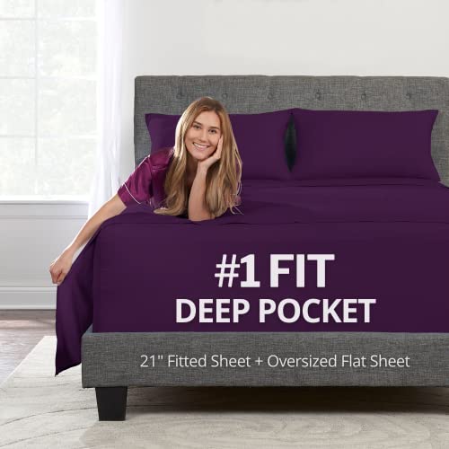 DeaLuxe Deep Pocket King Size Sheets ??? Extra Deep Pocket King Bed Sheets ??? [4 Piece Set] Oversize Flat Sheet, Fitted Sheet, 2 Zippered Pillowcases 18??????23??? Purple