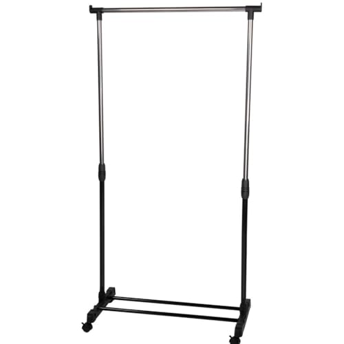alpina Adjustable Mobile Clothes Rail - Valets and Clothes Rack with Wheels and Hooks - Clothes Rack on Feet - Black