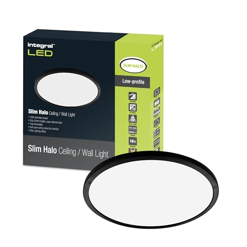Integral LED 18W 1500LM Dimmable Halo Ceiling and Wall Light - 291mm Diameter - Modern Super-Slim Circular Design and Black Bezel - Ideal for Bedroom, Kitchen, Living Room, Study and Corridor