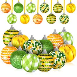 Yuxung 12 Pcs Summer Lemon Tree Ornament Yellow Green Summer Decortion Lemon Ball Hanging Ornament for Small Tree