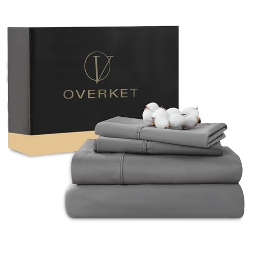 Overket 1000 Thread Count Egyptian Cotton Sheets Queen Size Set 4PCS Sateen Weave Soft Breathable 16-Inch Deep Pocket???Queen,Dark Grey???
