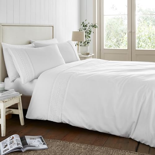Catherine Lansfield Broderie Anglaise Single Duvet Cover Set with Pillowcase White