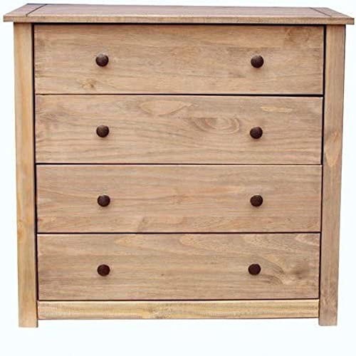 Vida Designs Panama 4 Drawer Chest of Drawers - Solid Pine Wood - 73.5 H x 80 W x 40 D cm - Waxed Oak Finish - Black Round Handles - Rustic - Bedroom Furniture