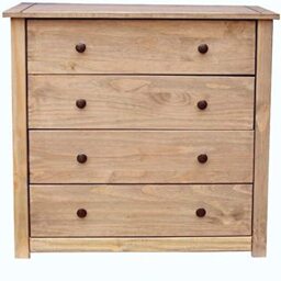 Vida Designs Panama 4 Drawer Chest of Drawers - Solid Pine Wood - 73.5 H x 80 W x 40 D cm - Waxed Oak Finish - Black Round Handles - Rustic - Bedroom Furniture