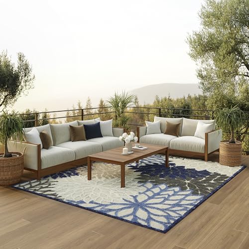 NOURISON Aloha Indoor/Outdoor Floral 7'X10' Blue/Multicolor Area Rug (7'x10')