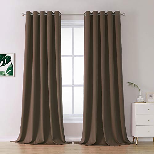 DUALIFE 120 Inches Long Coffee Colour Curtains - Brown Thermal Insulated Curtain Panels with Grommet Room Darkening Drapes for Bedroom 60 by 120 Inch, 2 Panels