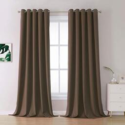 DUALIFE 120 Inches Long Coffee Colour Curtains - Brown Thermal Insulated Curtain Panels with Grommet Room Darkening Drapes for Bedroom 60 by 120 Inch, 2 Panels