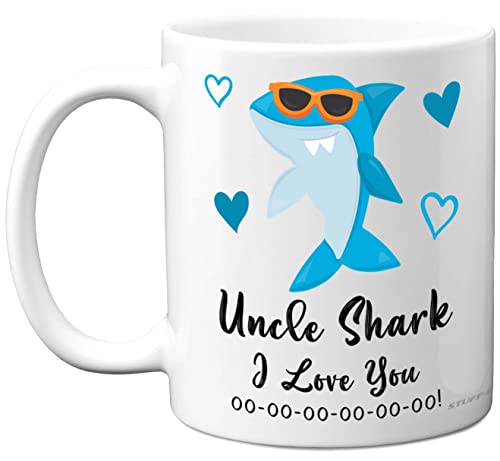Stuff4 Uncle Birthday Mug, Uncle Shark - Birthday Gift from Nephew or Niece, Happy from Toddler Baby, Christmas Tea Coffee 11oz Ceramic Dishwasher Safe Mugs Cup