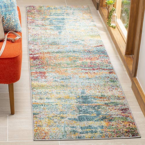 Safavieh Boho Rug for Living Room, Dining Room, Bedroom - Monaco Collection, Short Pile, in Teal and Orange, 80 x 180 cm