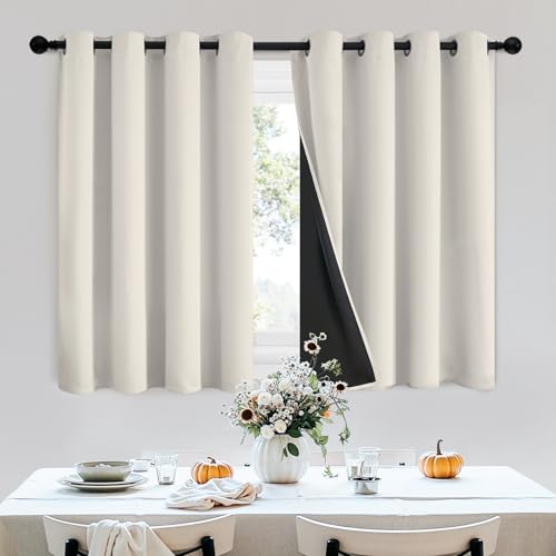 SimpleHome Cream 100% Blackout Curtains Room Darkening Living Room 36 Inch - Curtains for Bedroom,Thermal Insulated Grommet Window Drapes,Curtains for Living Room with Black Back,52 x 36 Inch,2 Panels