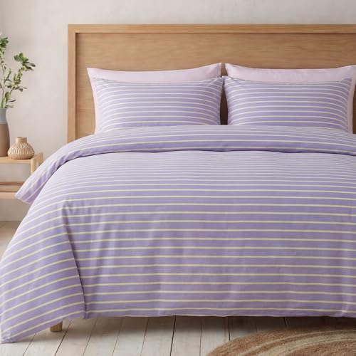 Bedbay 100% Cotton Duvet Cover Set,Striped Duvet Cover King Size,300 Thread Count Cotton Silky Sateen Smooth Soft Durable Casual Bedding Set Fine Horizontal Stripes Lavender 3-Pcs