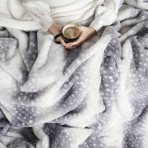Cozy Bliss Luxury Faux Fur Blanket for Couch, Animal Print Throw Blanket Size Extra Soft Fluffy Warm Blanket for Sofa Bed Living Room Bedroom Car (Grey, 60x80)