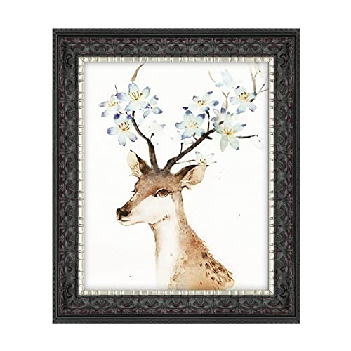 Golden State Art, 8X10 Ornate Finish Photo Frame, Black with Silver & Burgundy Color, Real Glass
