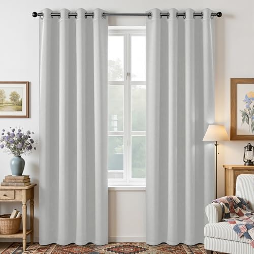 Joydeco White Curtains 95 Inches Long 2 Panels Set, Thermal Insulated Long Curtains& Drapes 2 Burg, Room Darkening Grommet Drapes for Living Room Bedroom Window (W52 x L95 Inch, Greyish White)