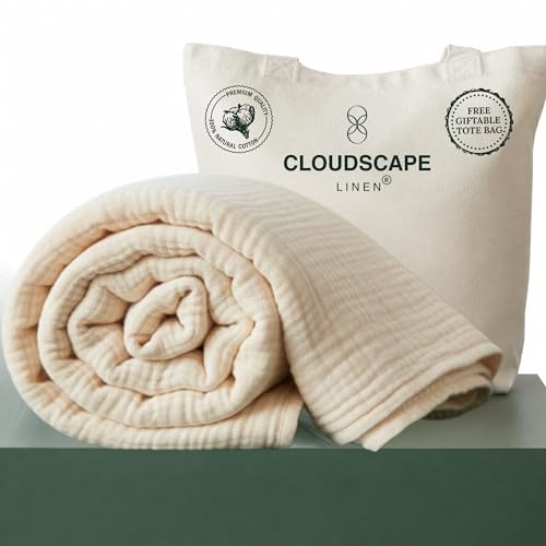 "CLOUDSCAPE Adult 4 Layer Muslin Blanket - 100% Cotton Blankets Twin Size for All Seasons - 68"" x 92"" Fits Twin XL - Blankets"
