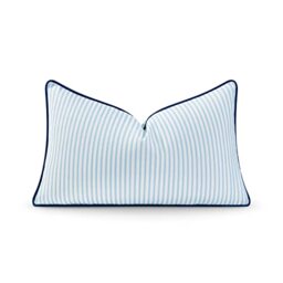 "Hofdeco Premium Coastal Hampton Style Patio Indoor Outdoor Lumbar Pillow Cover Only, 12""x20"" Water Resistant for Backyard, Couch, Blue Stripe"