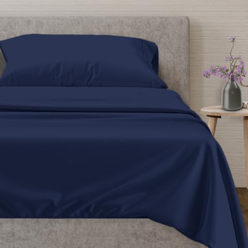 600 TC Twin XL Sheet Set - Cotton Sheets - Silky Soft Like Egyptian Cotton - Fits Mattress Upto 16 in DEEP Pocket, Sateen Weave 3 Piece Bedsheets - Hotel Quality Cotton Sheets (Navy Blue)