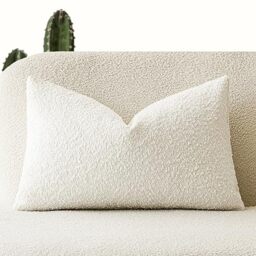 Foindtower Textured Boucle Throw Pillow Covers Accent Solid Lumbar Pillow Cases Cozy Soft Decorative Couch Cushion Case for Chair Sofa Bedroom Living Room Home Decor, 12 x 20 Inch,White
