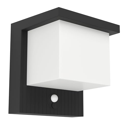Eglo Solar wall Light Frigento, 700 lumens, Outdoor lamp with Motion Sensor, LED Outdoor Porch and Front Door Lighting, Black Plastic, Warm White, IP44