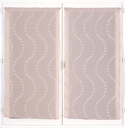 Atout Ciel Pair of Net Curtains with Rod Pocket, 2 x 60 x 90 cm Ready to Hang, Old Pink