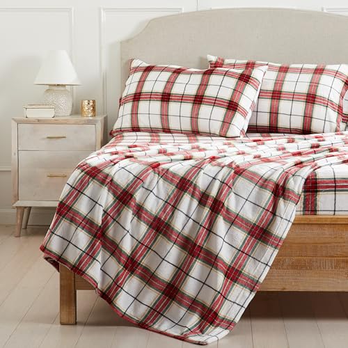 NY Loft Ultra Soft Micro Fleece Sheets Set With Extra Deep Pockets - Extra Soft Velvet Fleece Sheet Set - Super Plush Polar Fleece - Velvet Plush Cozy Warmth Holiday Plaid (Plaid - Holiday - Queen)